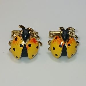 Rare Super Clean Official Signed SWANK Ladybug Cuff Links Vintage 1955 MCM Era